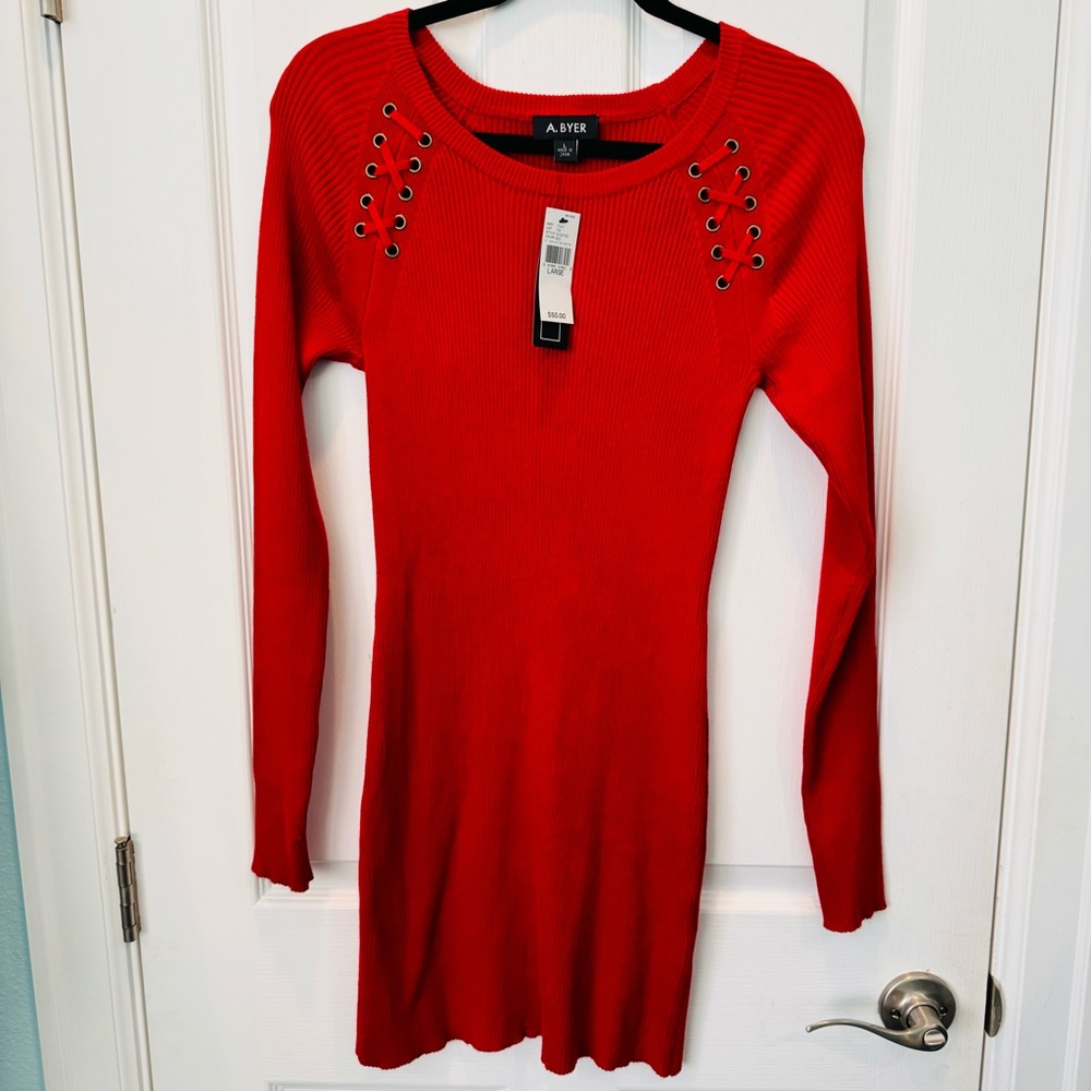 A. Byer Red Sweater Dress L NWT